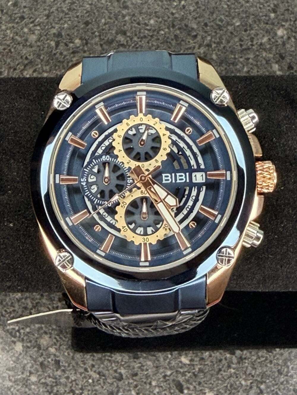 BIBI Luxury Watch Men's Chronograph Rose Gold and Navy Blue Stainless Steel Spor